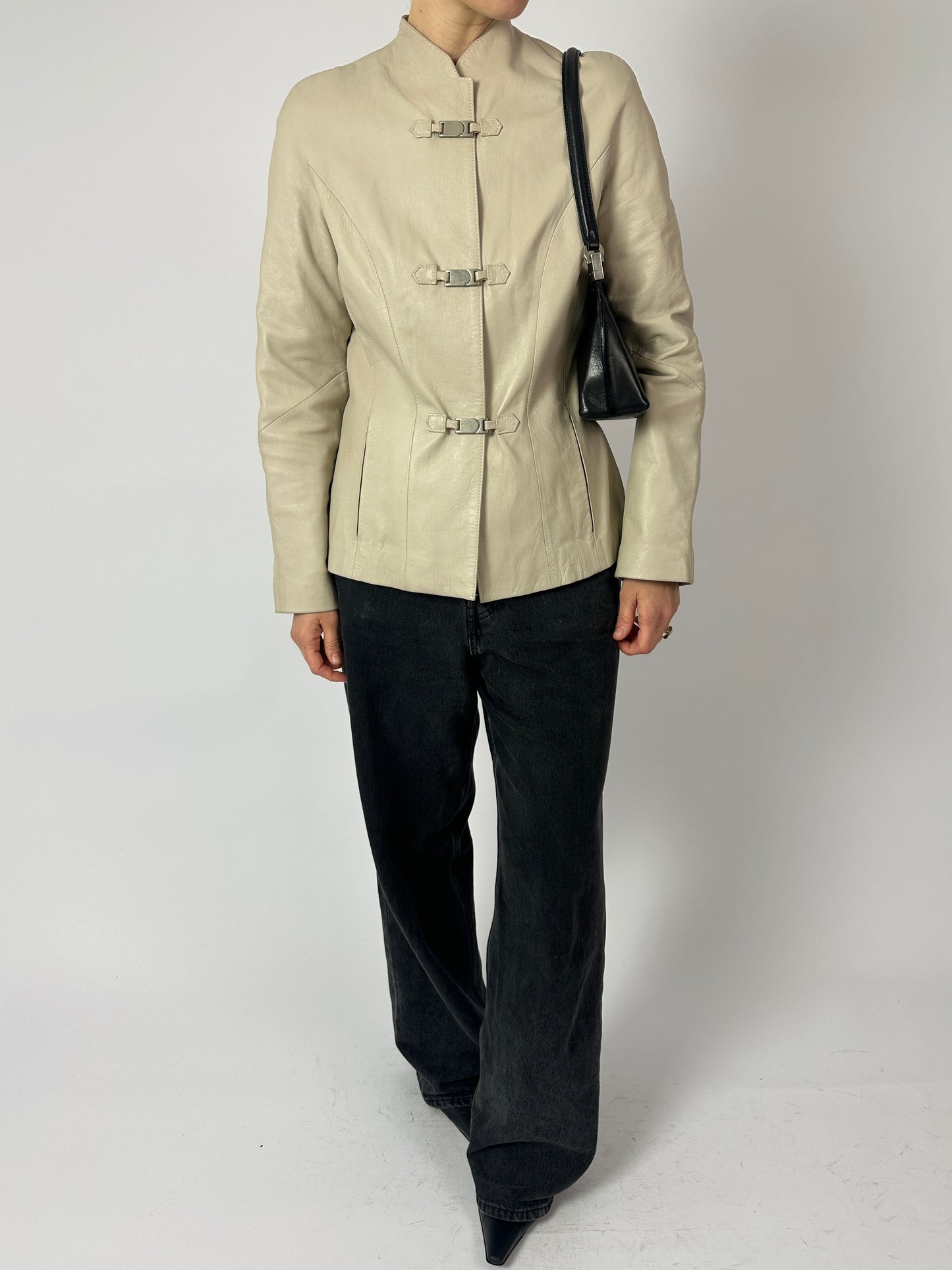 Leather fitted jacket | Stone